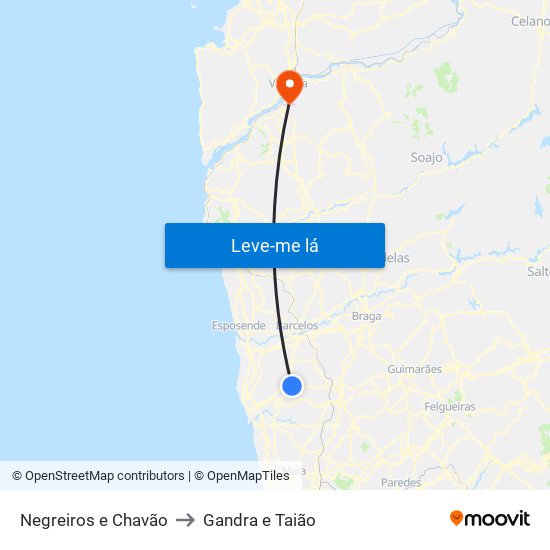 Negreiros e Chavão to Gandra e Taião map