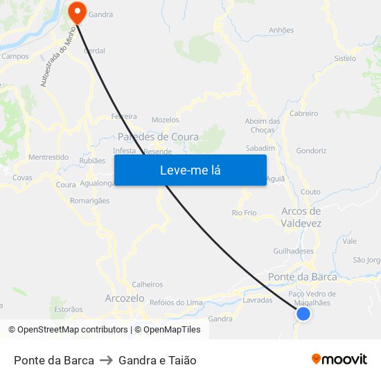 Ponte da Barca to Gandra e Taião map