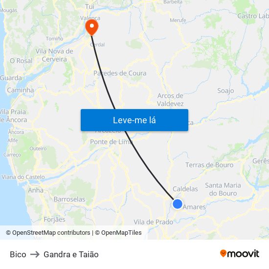 Bico to Gandra e Taião map