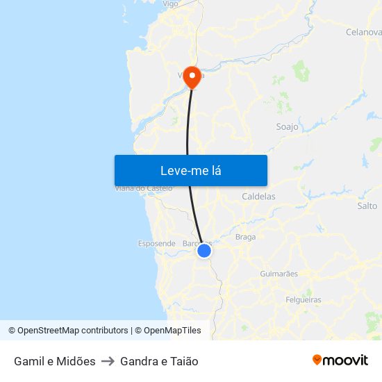Gamil e Midões to Gandra e Taião map