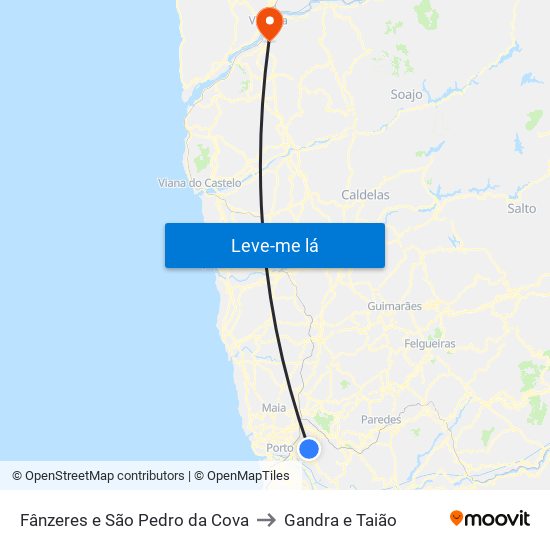 Fânzeres e São Pedro da Cova to Gandra e Taião map