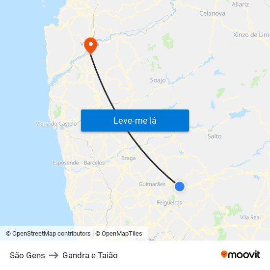 São Gens to Gandra e Taião map