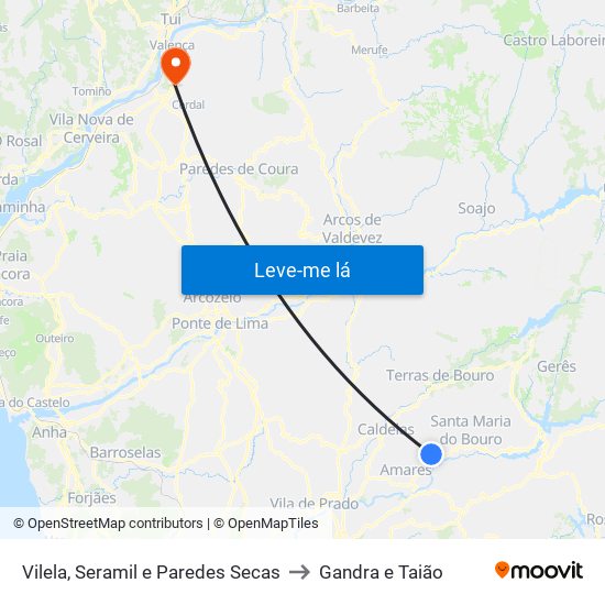 Vilela, Seramil e Paredes Secas to Gandra e Taião map