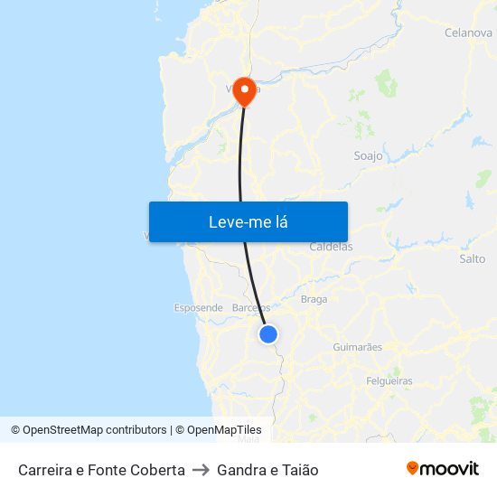 Carreira e Fonte Coberta to Gandra e Taião map