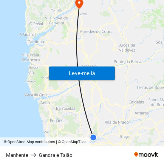 Manhente to Gandra e Taião map