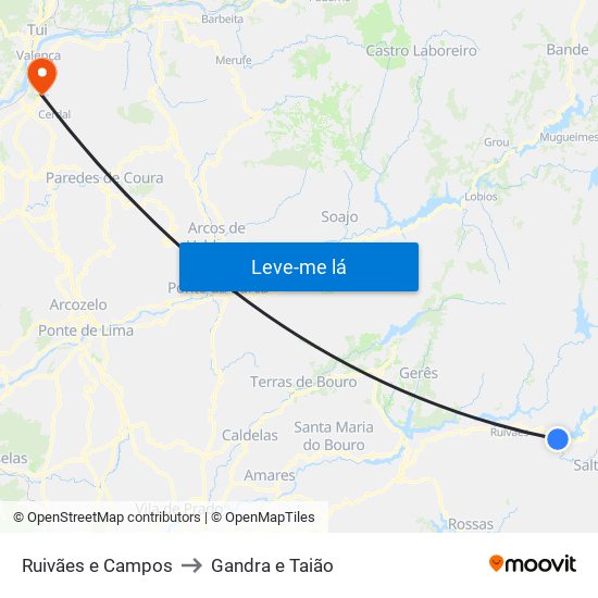 Ruivães e Campos to Gandra e Taião map
