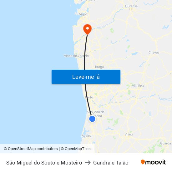 São Miguel do Souto e Mosteirô to Gandra e Taião map
