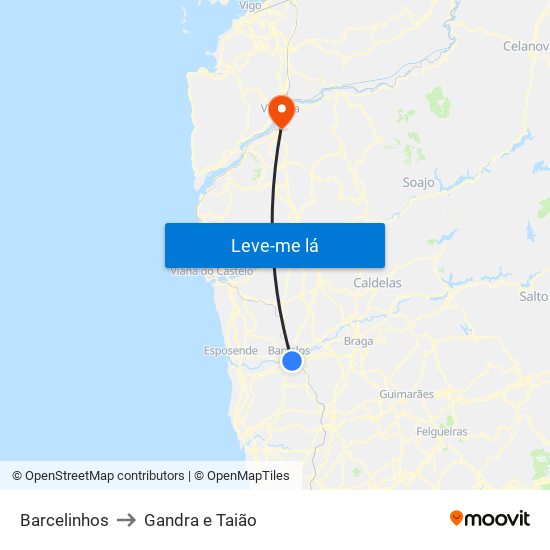 Barcelinhos to Gandra e Taião map