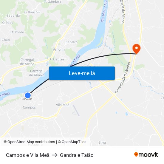 Campos e Vila Meã to Gandra e Taião map