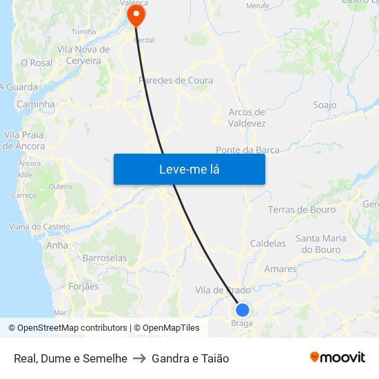 Real, Dume e Semelhe to Gandra e Taião map