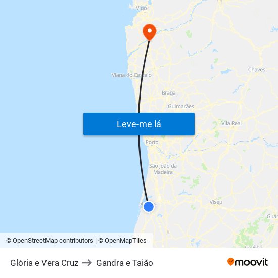 Glória e Vera Cruz to Gandra e Taião map