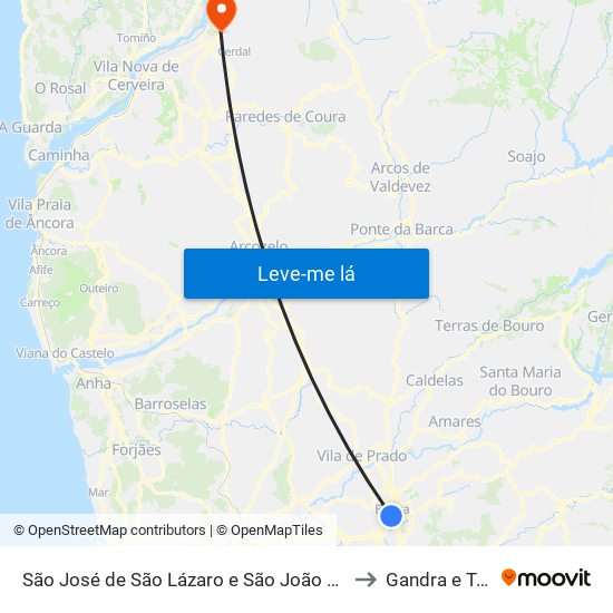 São José de São Lázaro e São João do Souto to Gandra e Taião map