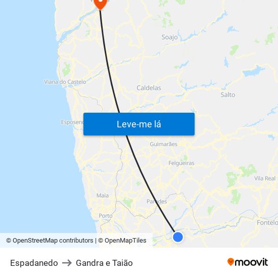 Espadanedo to Gandra e Taião map