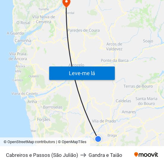 Cabreiros e Passos (São Julião) to Gandra e Taião map