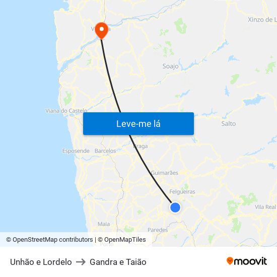 Unhão e Lordelo to Gandra e Taião map