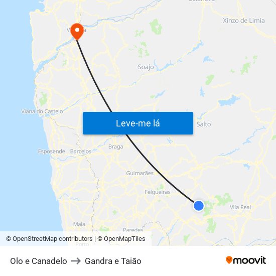 Olo e Canadelo to Gandra e Taião map
