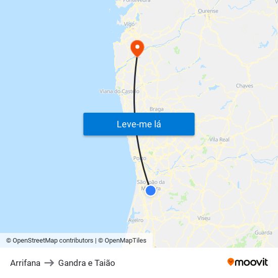 Arrifana to Gandra e Taião map
