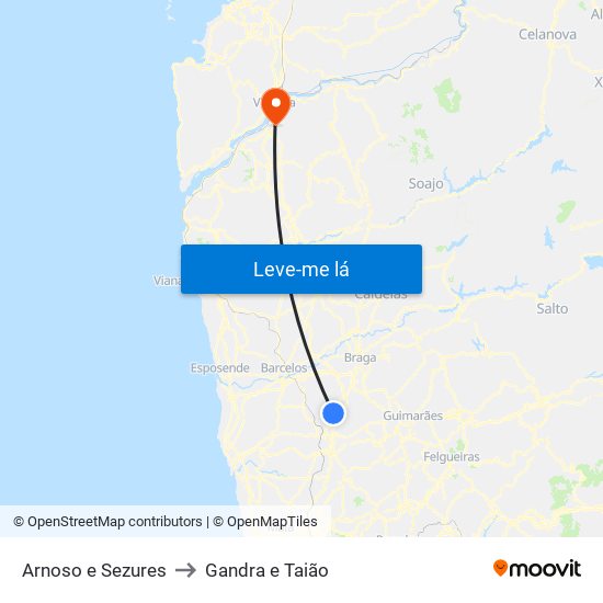 Arnoso e Sezures to Gandra e Taião map