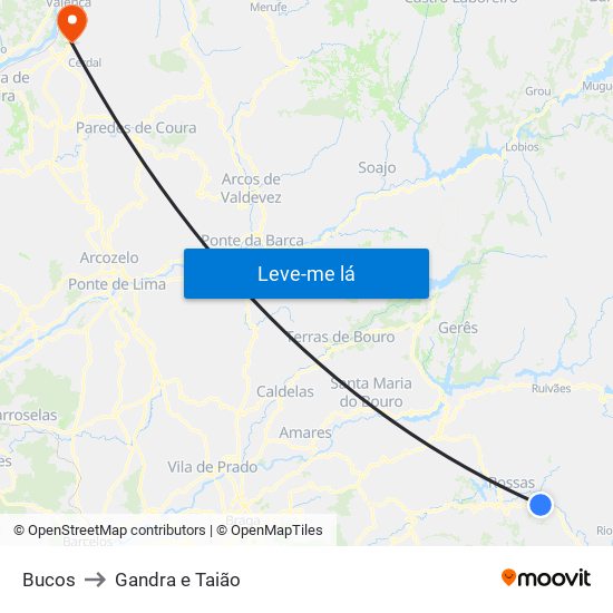 Bucos to Gandra e Taião map