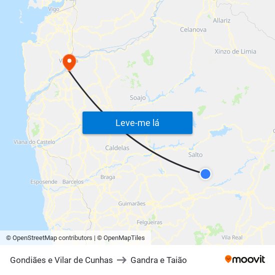 Gondiães e Vilar de Cunhas to Gandra e Taião map