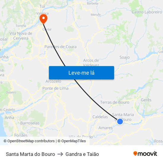 Santa Marta do Bouro to Gandra e Taião map