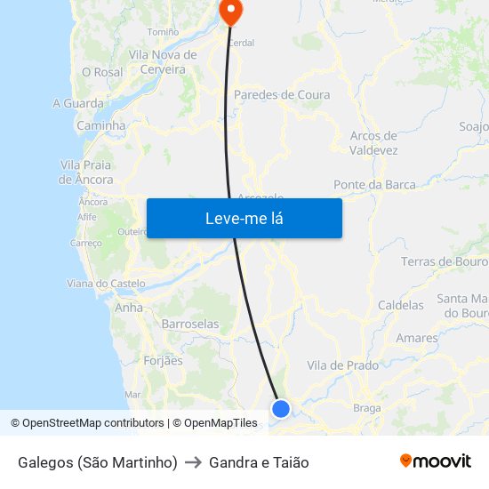 Galegos (São Martinho) to Gandra e Taião map