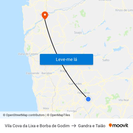 Vila Cova da Lixa e Borba de Godim to Gandra e Taião map