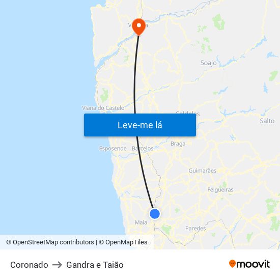 Coronado to Gandra e Taião map