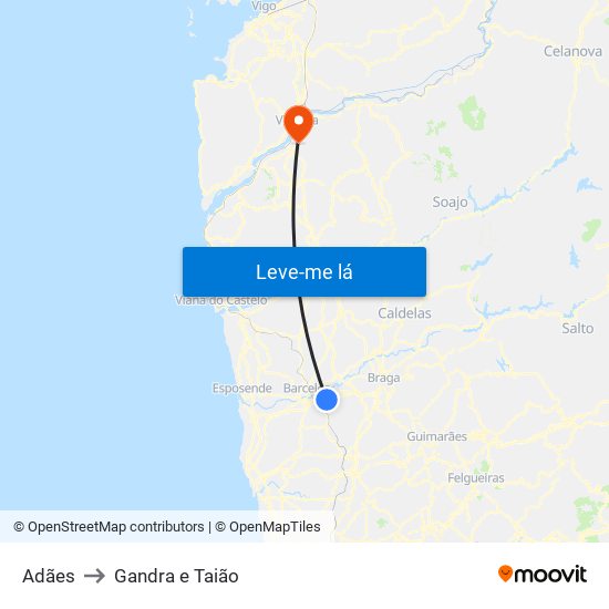 Adães to Gandra e Taião map