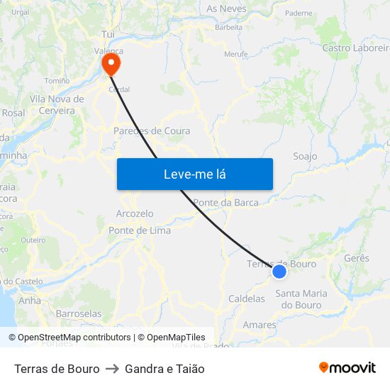 Terras de Bouro to Gandra e Taião map