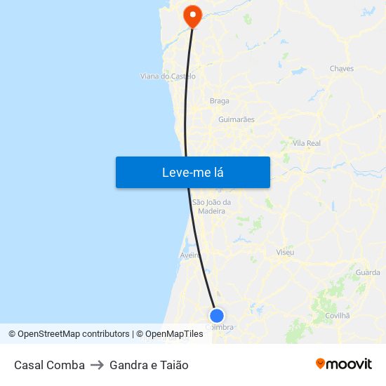 Casal Comba to Gandra e Taião map