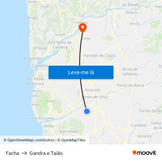 Facha to Gandra e Taião map
