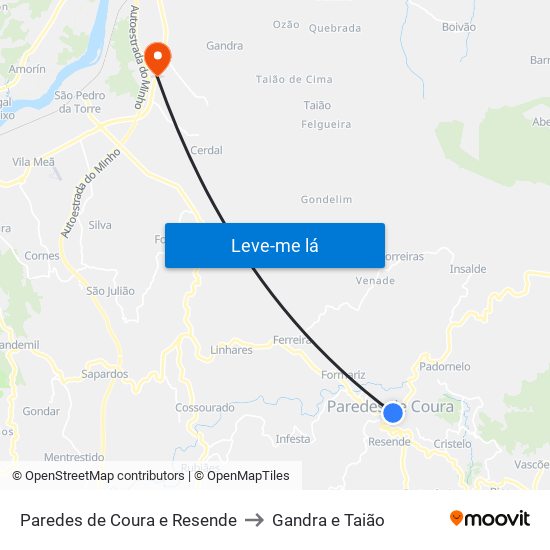 Paredes de Coura e Resende to Gandra e Taião map