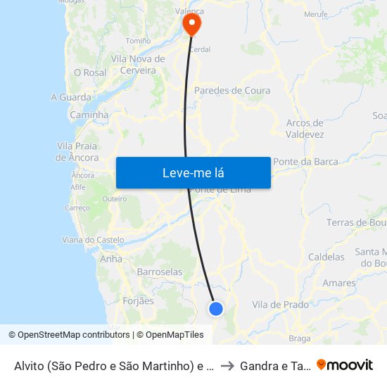 Alvito (São Pedro e São Martinho) e Couto to Gandra e Taião map