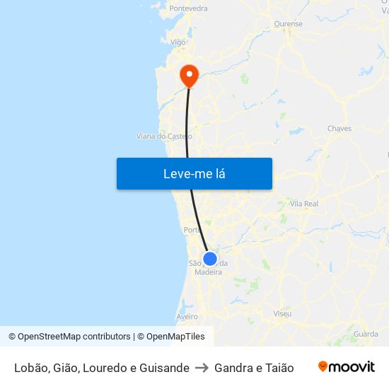 Lobão, Gião, Louredo e Guisande to Gandra e Taião map