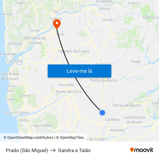 Prado (São Miguel) to Gandra e Taião map