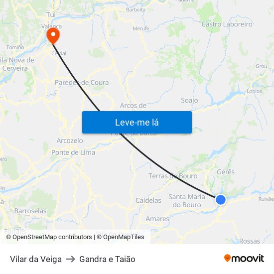 Vilar da Veiga to Gandra e Taião map