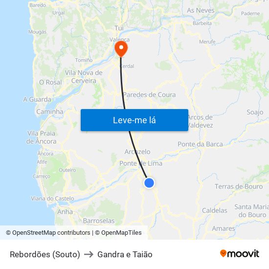 Rebordões (Souto) to Gandra e Taião map