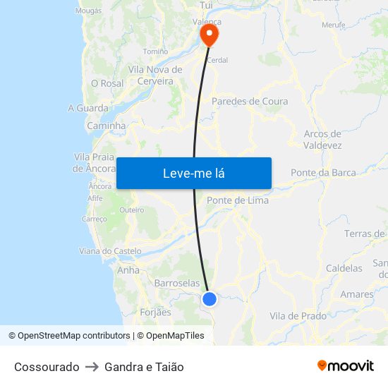 Cossourado to Gandra e Taião map