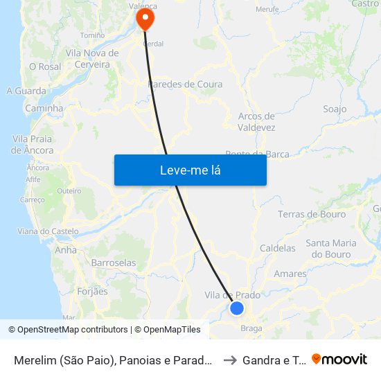 Merelim (São Paio), Panoias e Parada de Tibães to Gandra e Taião map