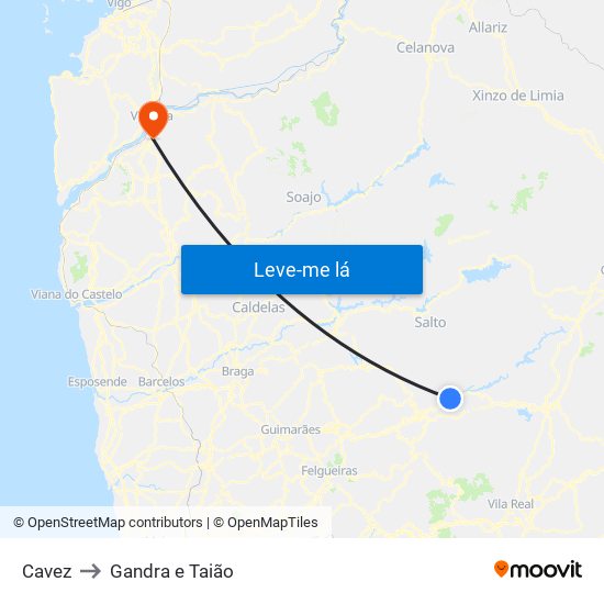 Cavez to Gandra e Taião map