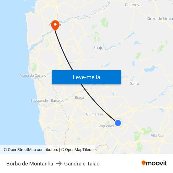 Borba de Montanha to Gandra e Taião map