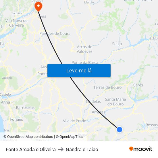 Fonte Arcada e Oliveira to Gandra e Taião map