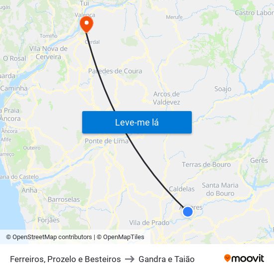 Ferreiros, Prozelo e Besteiros to Gandra e Taião map