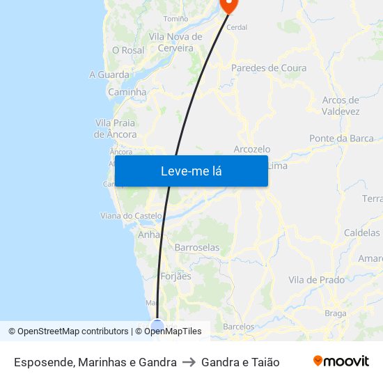 Esposende, Marinhas e Gandra to Gandra e Taião map