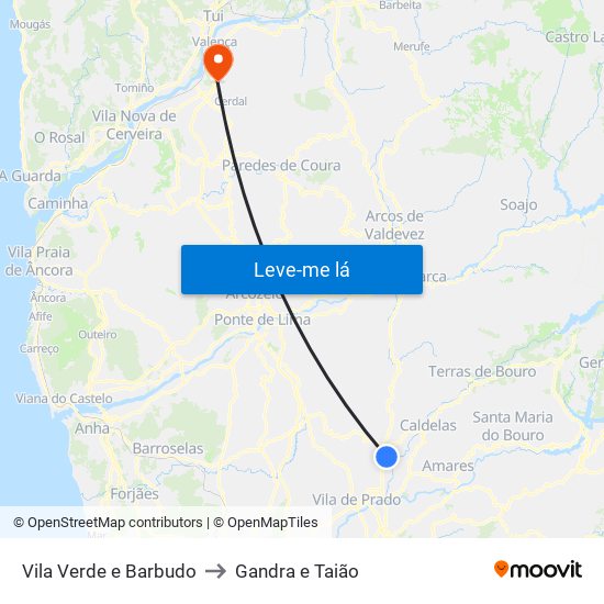Vila Verde e Barbudo to Gandra e Taião map