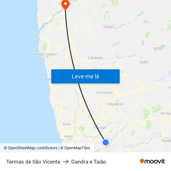 Termas de São Vicente to Gandra e Taião map