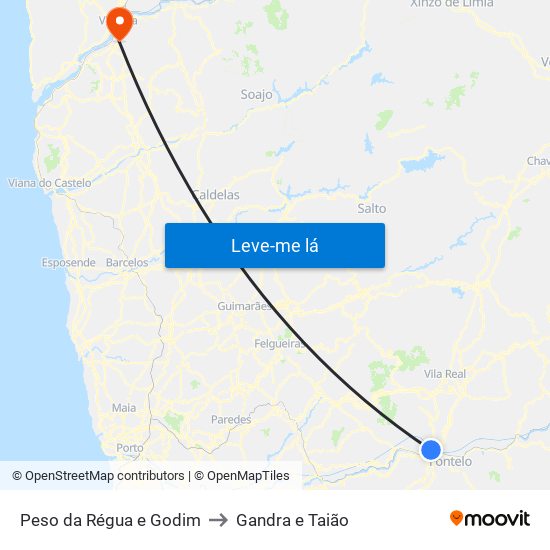 Peso da Régua e Godim to Gandra e Taião map