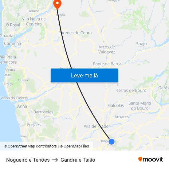 Nogueiró e Tenões to Gandra e Taião map