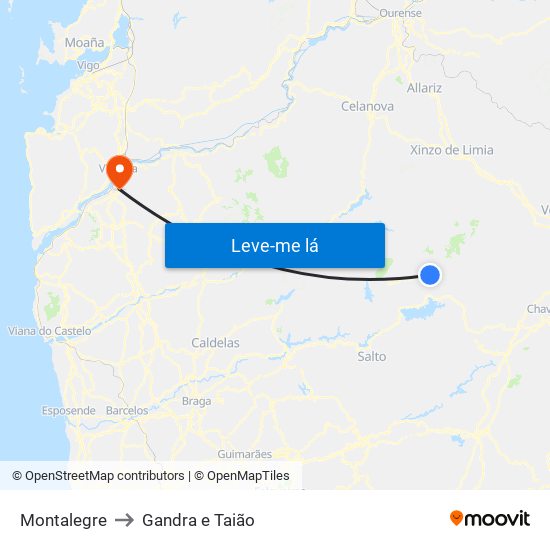 Montalegre to Gandra e Taião map